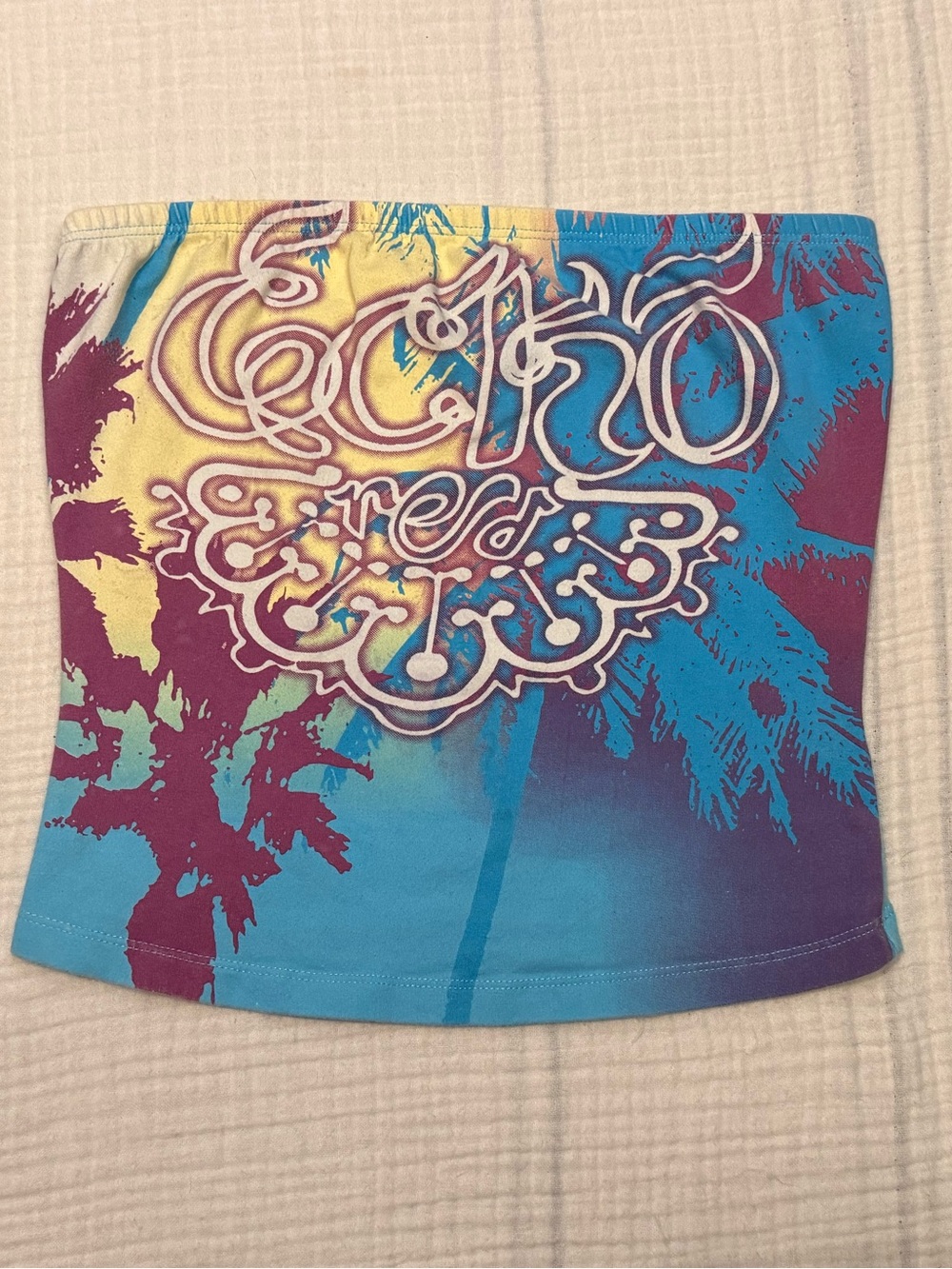 EcKo Red Y2K Vintage Tube Top Graphic Palm Tree Logo Spellout size Medium